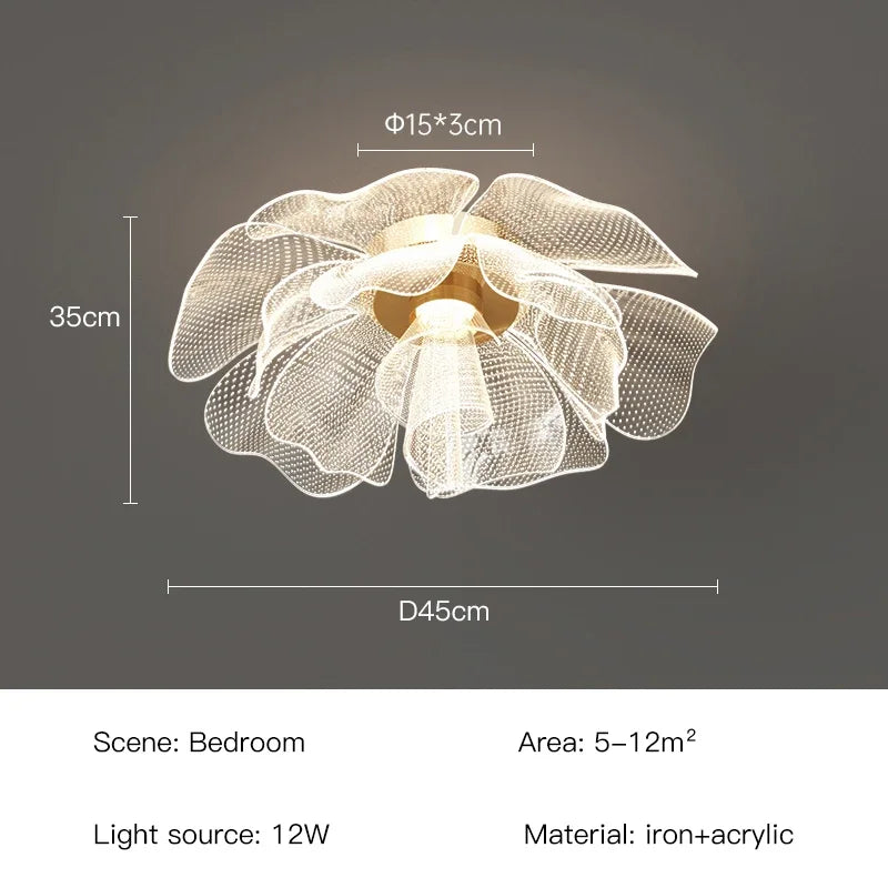 Designer LumaFlora Ceiling Light With Golden Flower For Bedroom