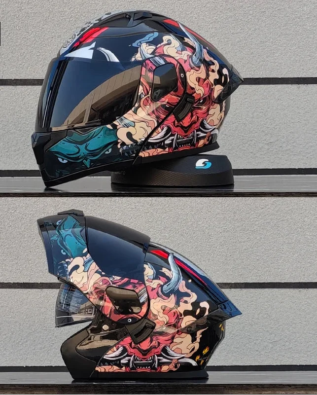フリップフロント式フルフェイスバイクヘルメット — DOT認証デュアルレンズシールド