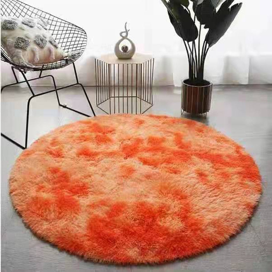 Soft Fluffy Sky Blue Round Shaggy Area Rug, Plush Texture