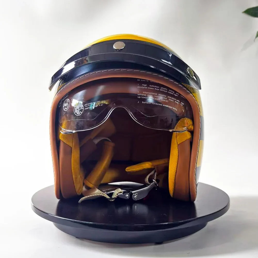 Retro Bee Open Face Motorcycle Helmet — Retractable Built-In Visor