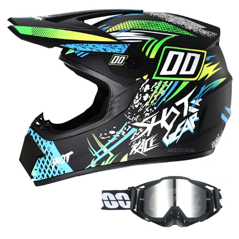 Kids Full-Face Motocross Helmet — Complete Set with Matching Goggles