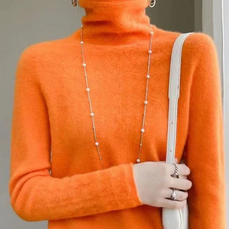 Turtleneck-sweater i 100 % merinould til kvinder - tyk og hyggelig pasform