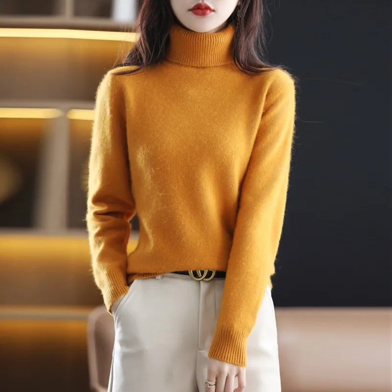 Jersey de cuello alto Sinead de punto japonés, 100% cachemira, para mujer