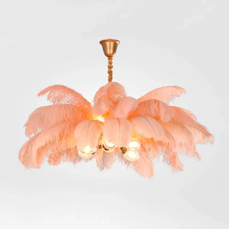 Lámpara colgante Art Deco — Latón/plumas de 8 colores para dormitorio/comedor de lujo - Flindria