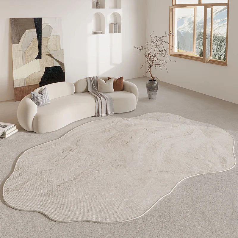 Tapis moderne beige abstrait, style crème - Design résistant et facile d’entretien