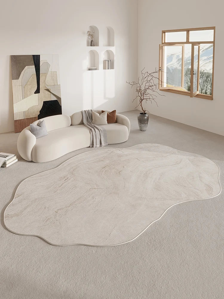 Tapis moderne beige abstrait, style crème - Design résistant et facile d’entretien