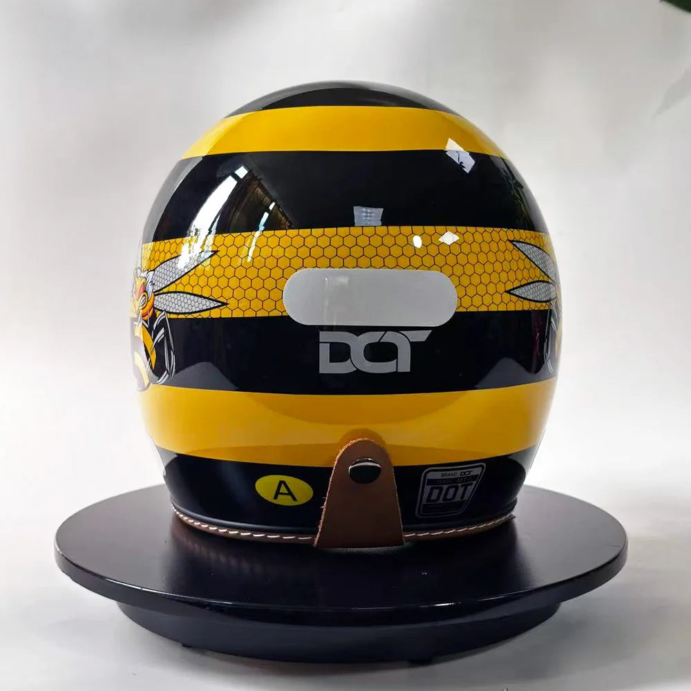 Retro Bee Open Face Motorcycle Helmet — Retractable Built-In Visor