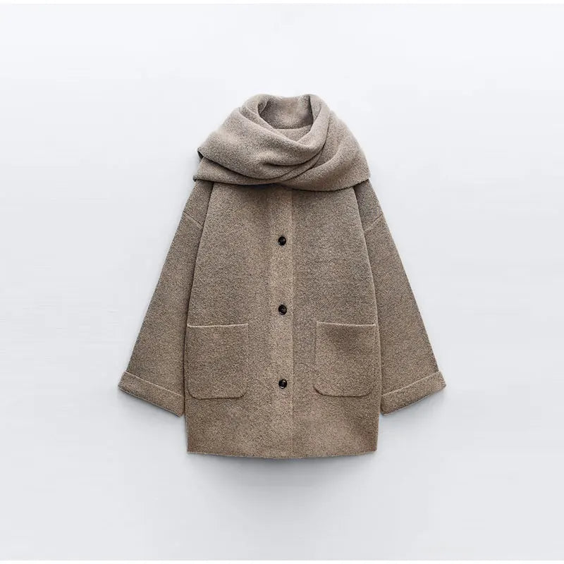 Luxury Woolen Chic női gyapjúkabát-szett sállal