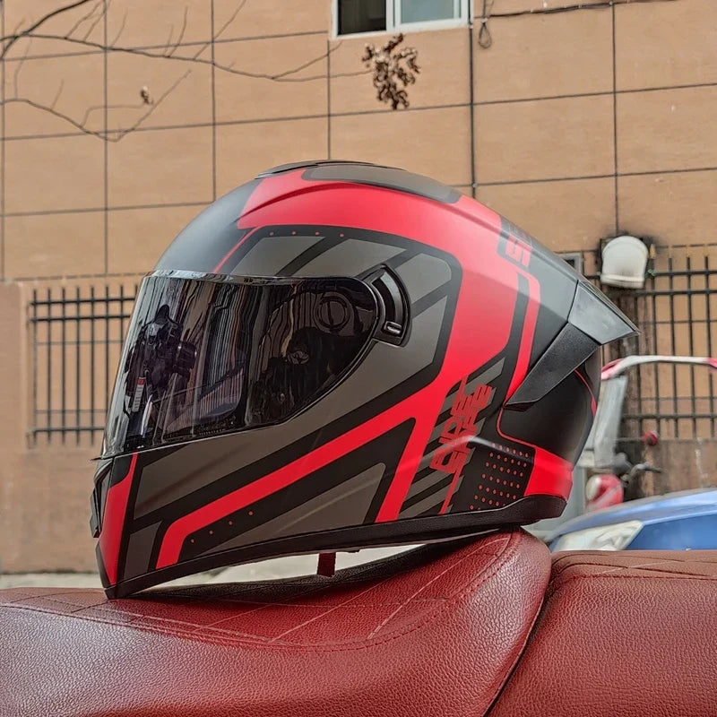 Full-Face Racing Motorcycle Helmet — Integrated Dual Visor System