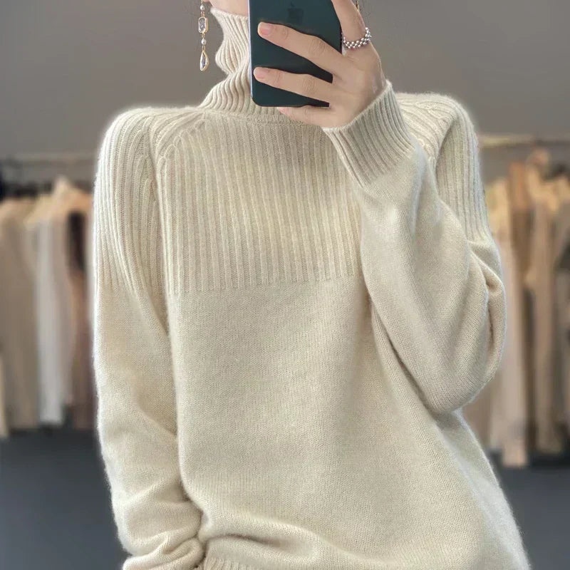 Verda Women's Turtleneck Knit Sweater — 100% Wool Build