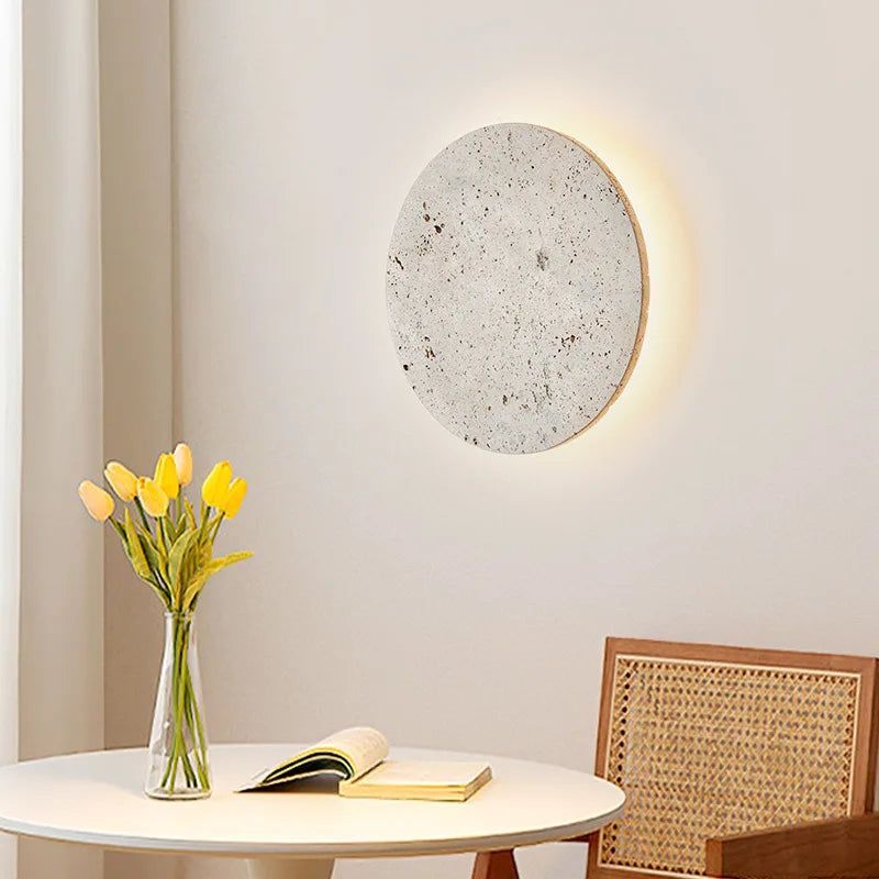 Applique murale ronde en pierre naturelle - Lumière murale chaleureuse 3000K