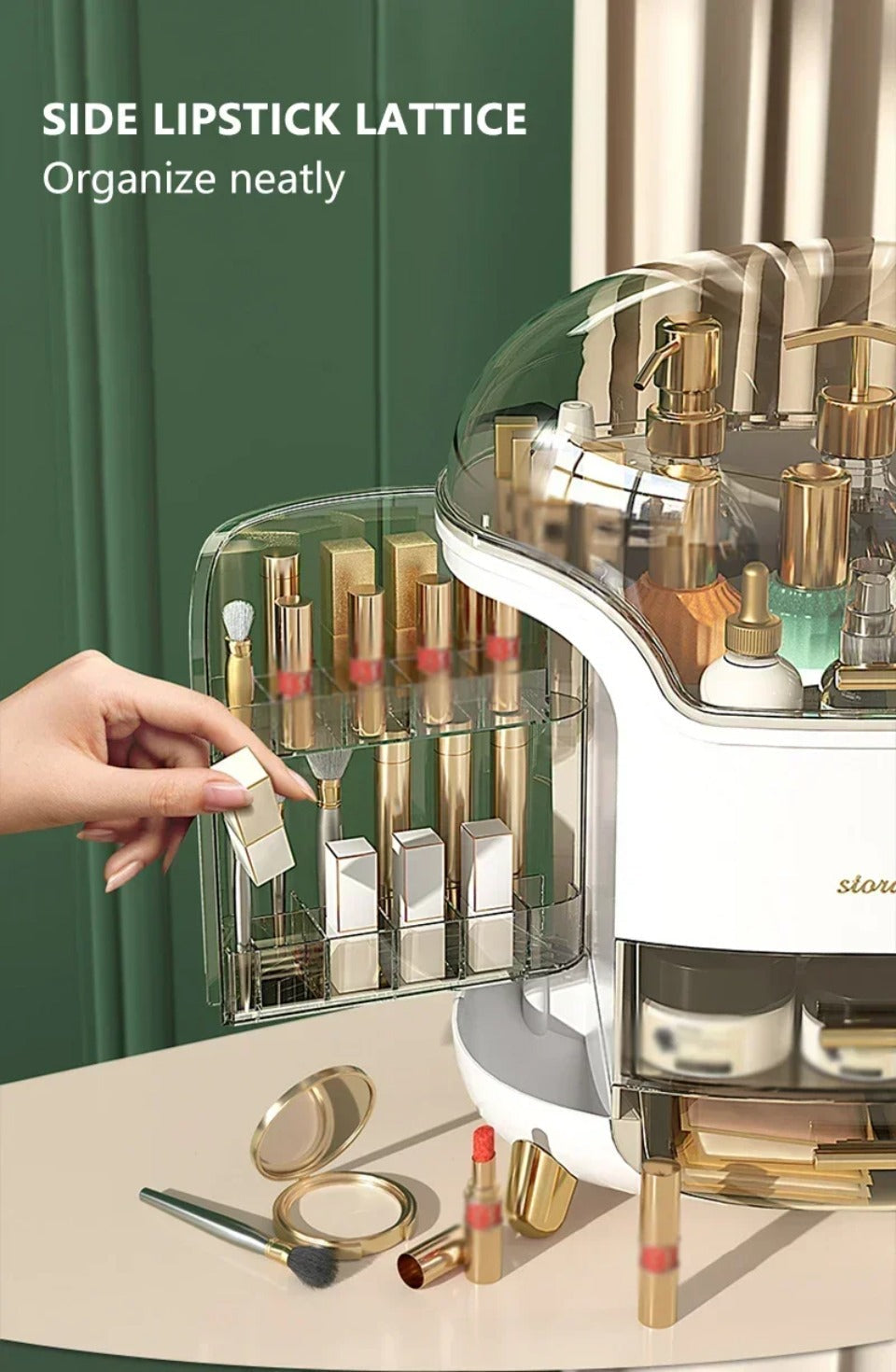Transparent makeup- og smykkeorganisator — stor støvtæt kosmetikæske