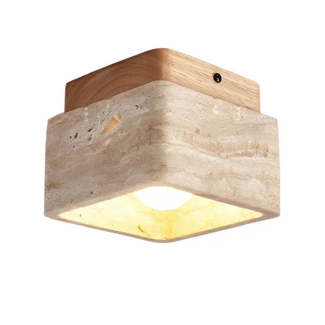 Kirrea LED-Deckenleuchte mit Travertin-Holz-Akzenten