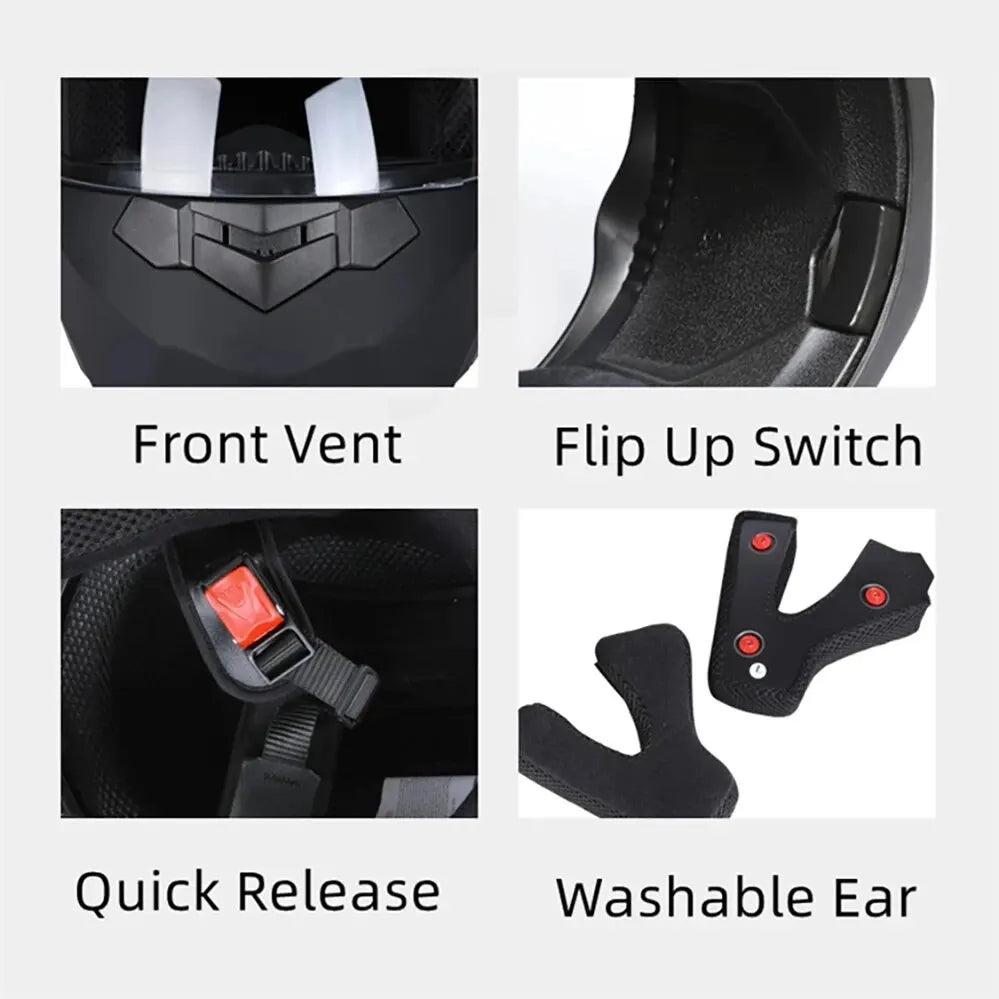 Modular Flip-Up Motorcycle Helmet — DOT-Certified, Dual Visor