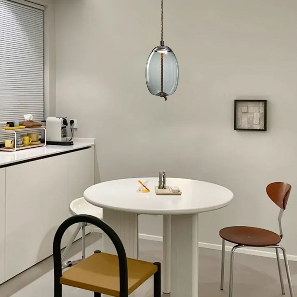 Modern Blue/Amber Pendant Light - Decorative Glass Geometric Living Room - Flindria
