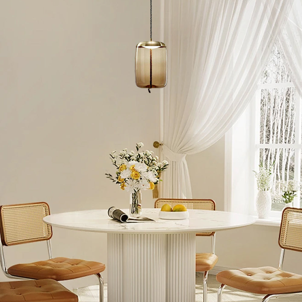 Modern Blue/Amber Pendant Light - Decorative Glass Geometric Living Room - Flindria