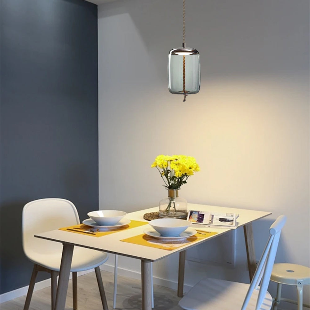 Modern Blue/Amber Pendant Light - Decorative Glass Geometric Living Room - Flindria