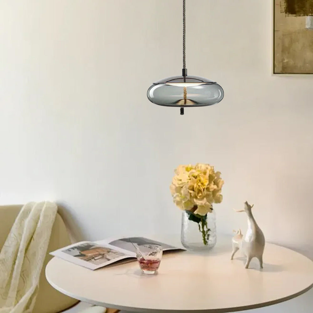 Modern Blue/Amber Pendant Light - Decorative Glass Geometric Living Room - Flindria