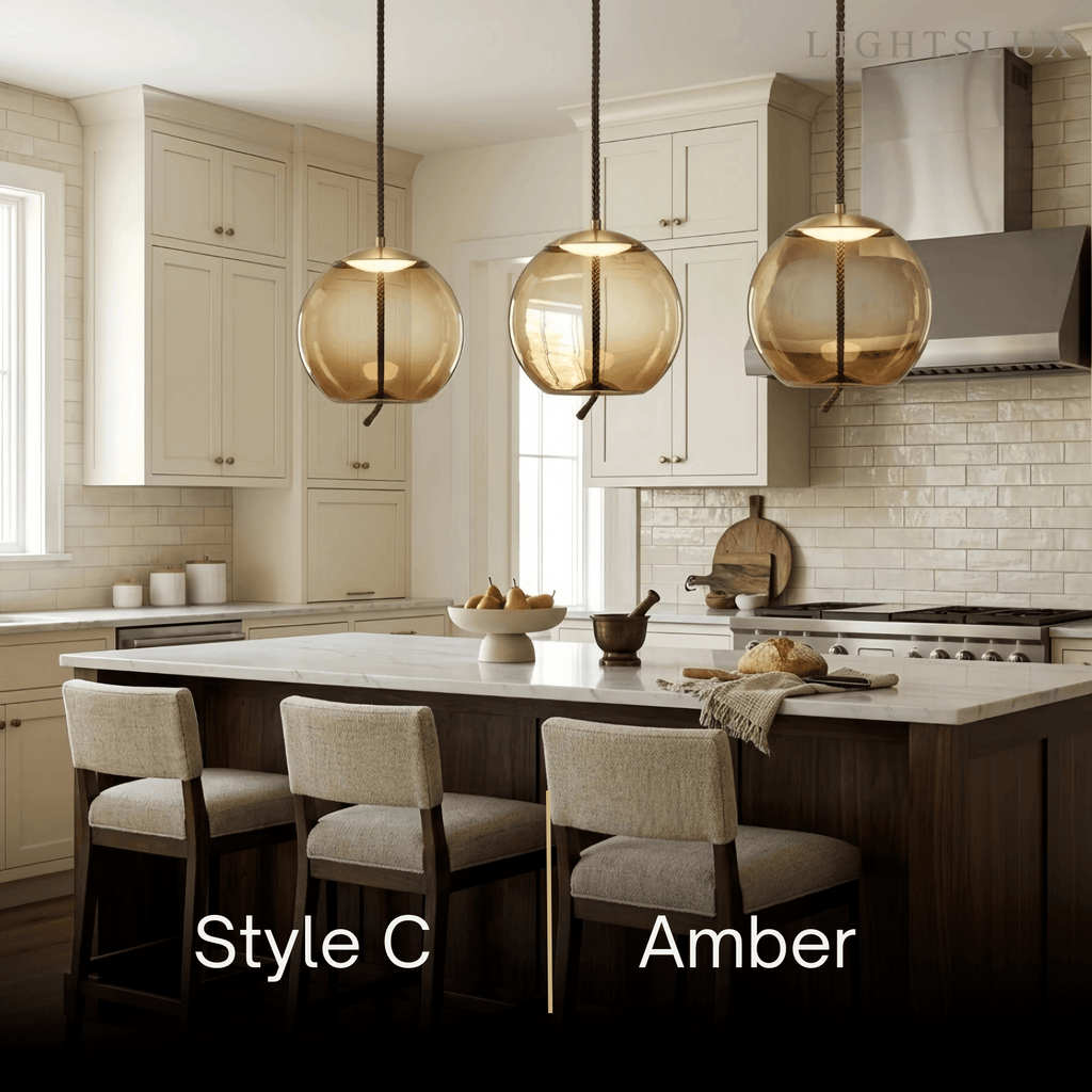 Modern Blue/Amber Pendant Light - Decorative Glass Geometric Living Room - Flindria