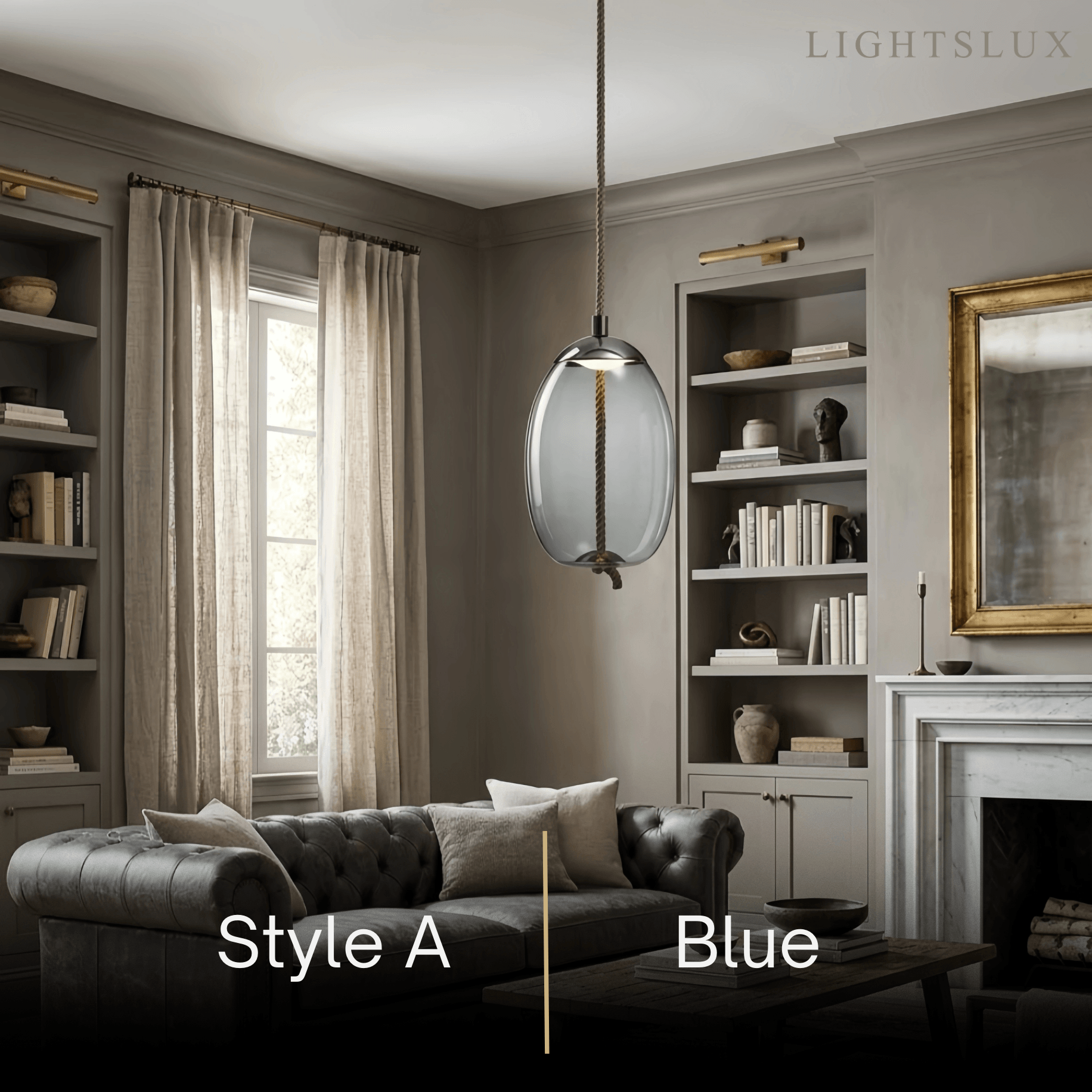 Modern Blue/Amber Pendant Light - Decorative Glass Geometric Living Room - Flindria