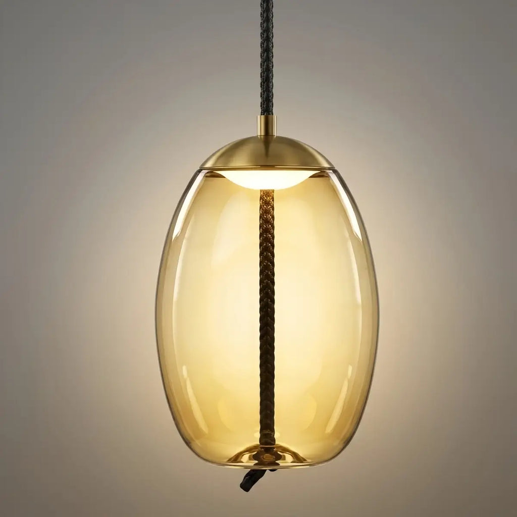 Modern Blue/Amber Pendant Light - Decorative Glass Geometric Living Room - Flindria