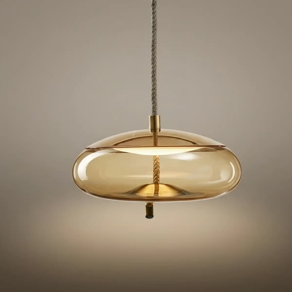Modern Blue/Amber Pendant Light - Decorative Glass Geometric Living Room - Flindria