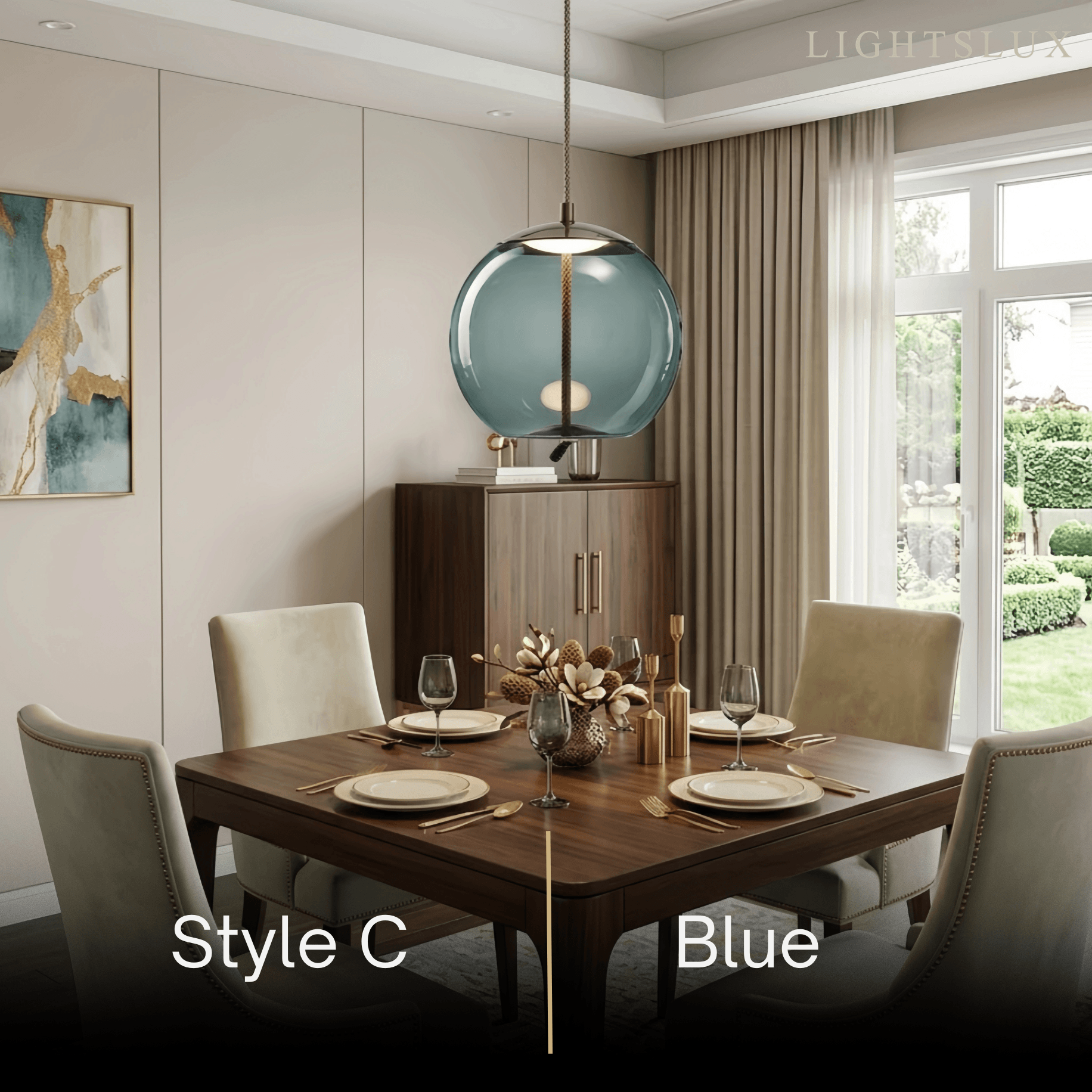 Modern Blue/Amber Pendant Light - Decorative Glass Geometric Living Room - Flindria
