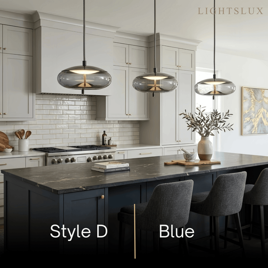 Modern Blue/Amber Pendant Light - Decorative Glass Geometric Living Room - Flindria