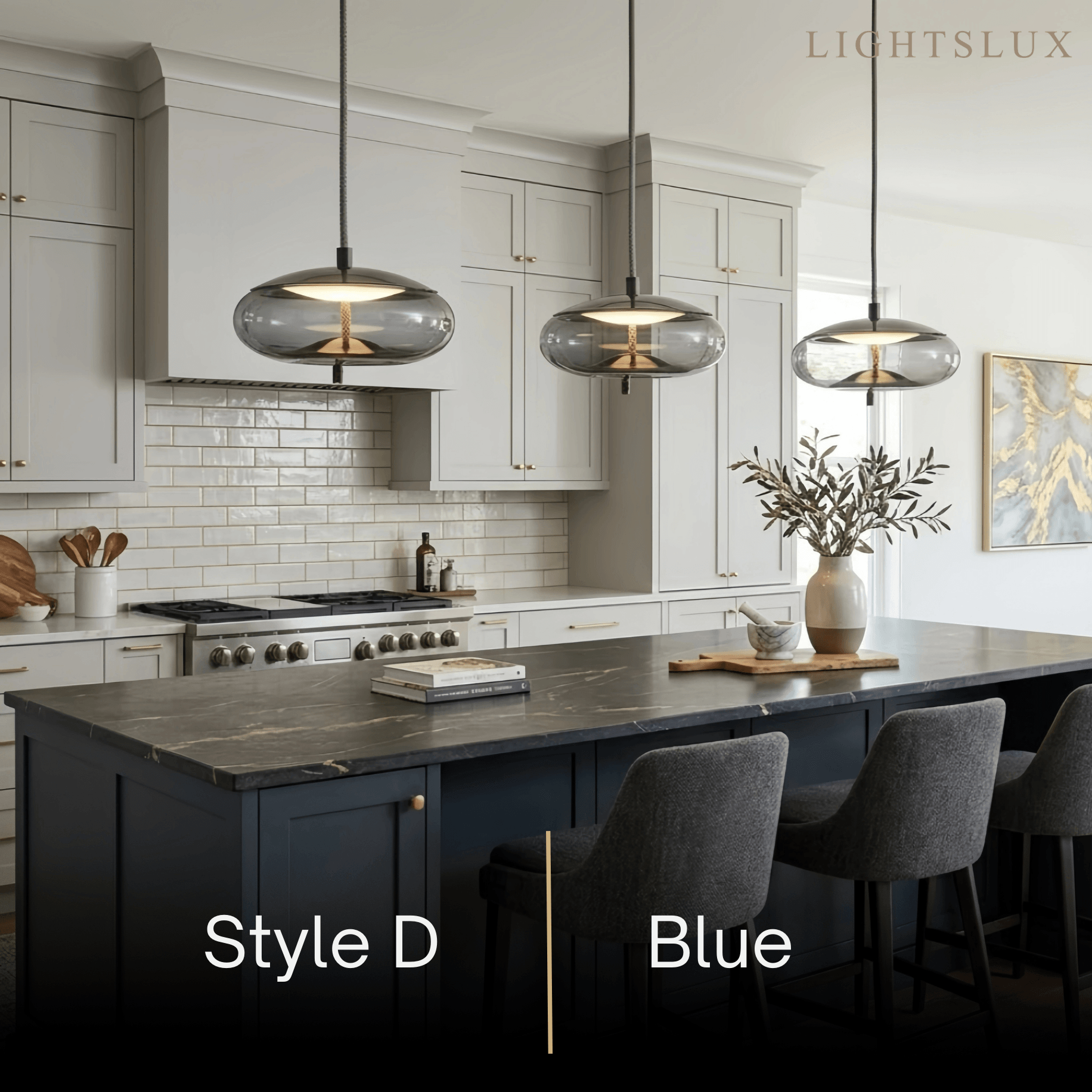 Modern Blue/Amber Pendant Light - Decorative Glass Geometric Living Room - Flindria