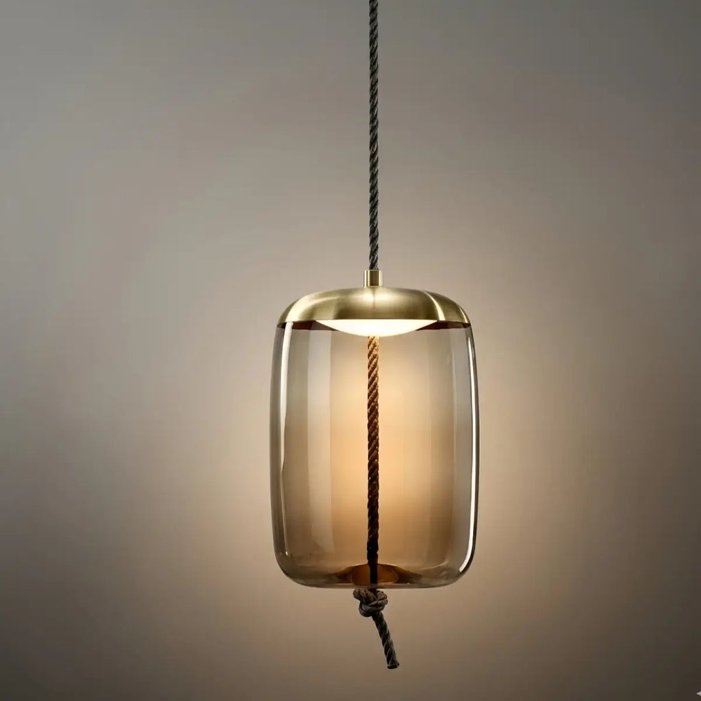 Modern Blue/Amber Pendant Light - Decorative Glass Geometric Living Room - Flindria