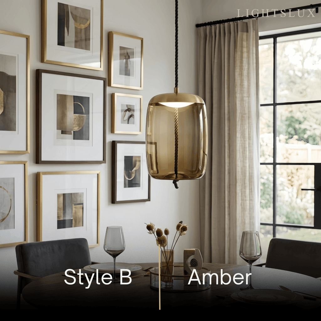 Modern Blue/Amber Pendant Light - Decorative Glass Geometric Living Room - Flindria