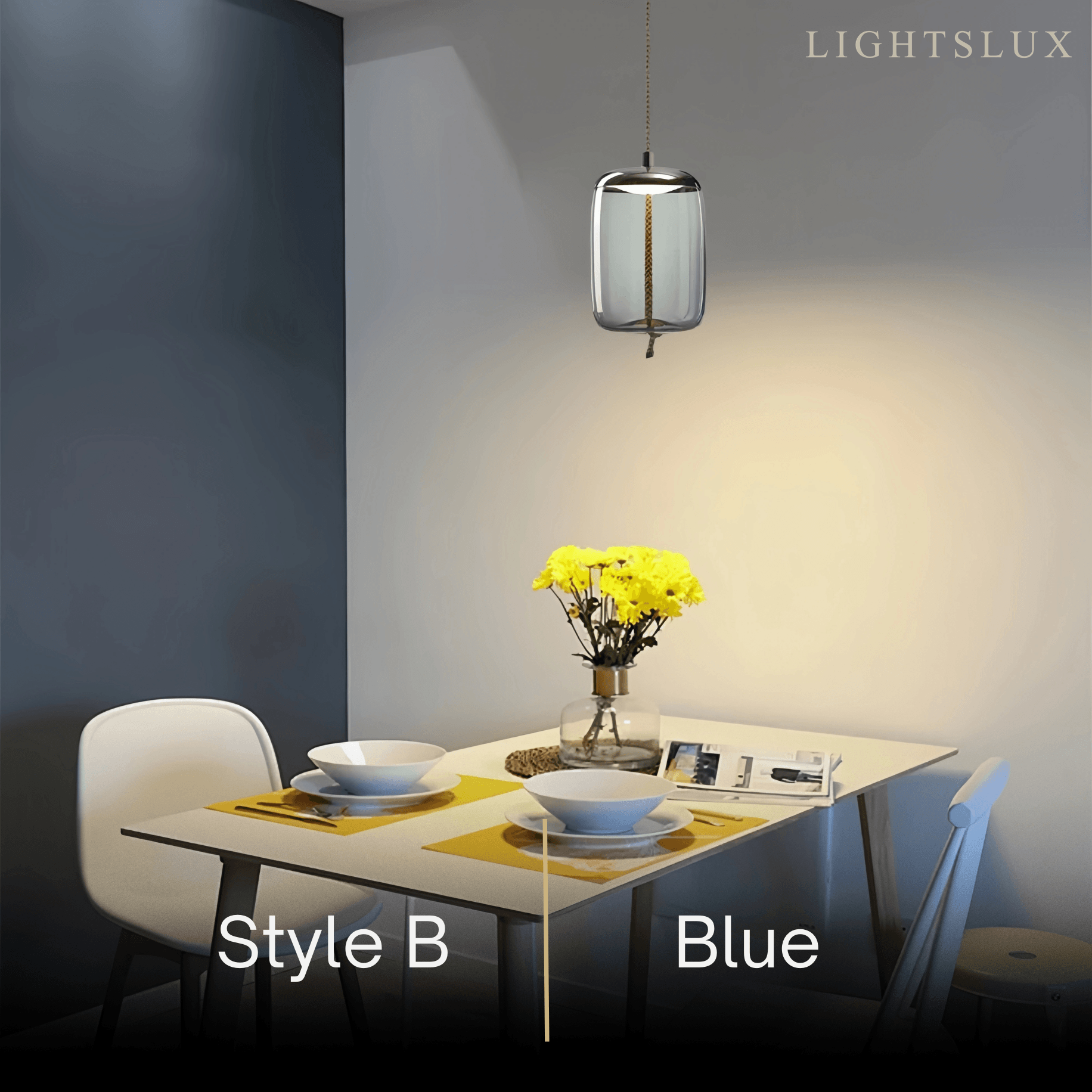 Modern Blue/Amber Pendant Light - Decorative Glass Geometric Living Room - Flindria
