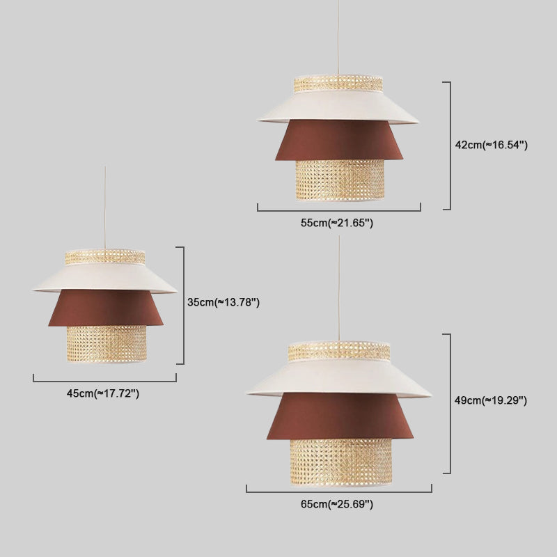 Farmhouse Cylinder Pendant Lamp – Wood & Rattan with Fabric Shade for Dining Room - Flindria
