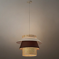 Farmhouse Cylinder Pendant Lamp – Wood & Rattan with Fabric Shade for Dining Room - Flindria