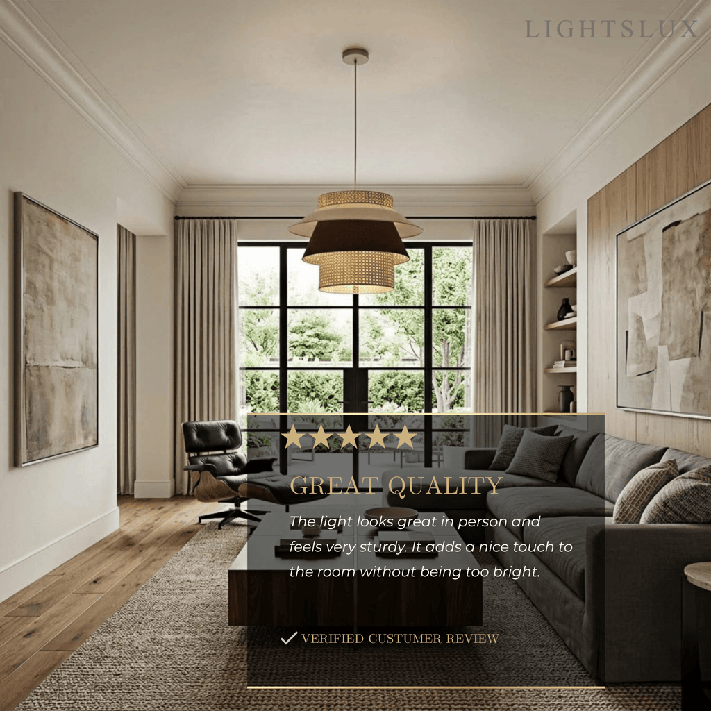 Farmhouse Cylinder Pendant Lamp – Wood & Rattan with Fabric Shade for Dining Room - Flindria
