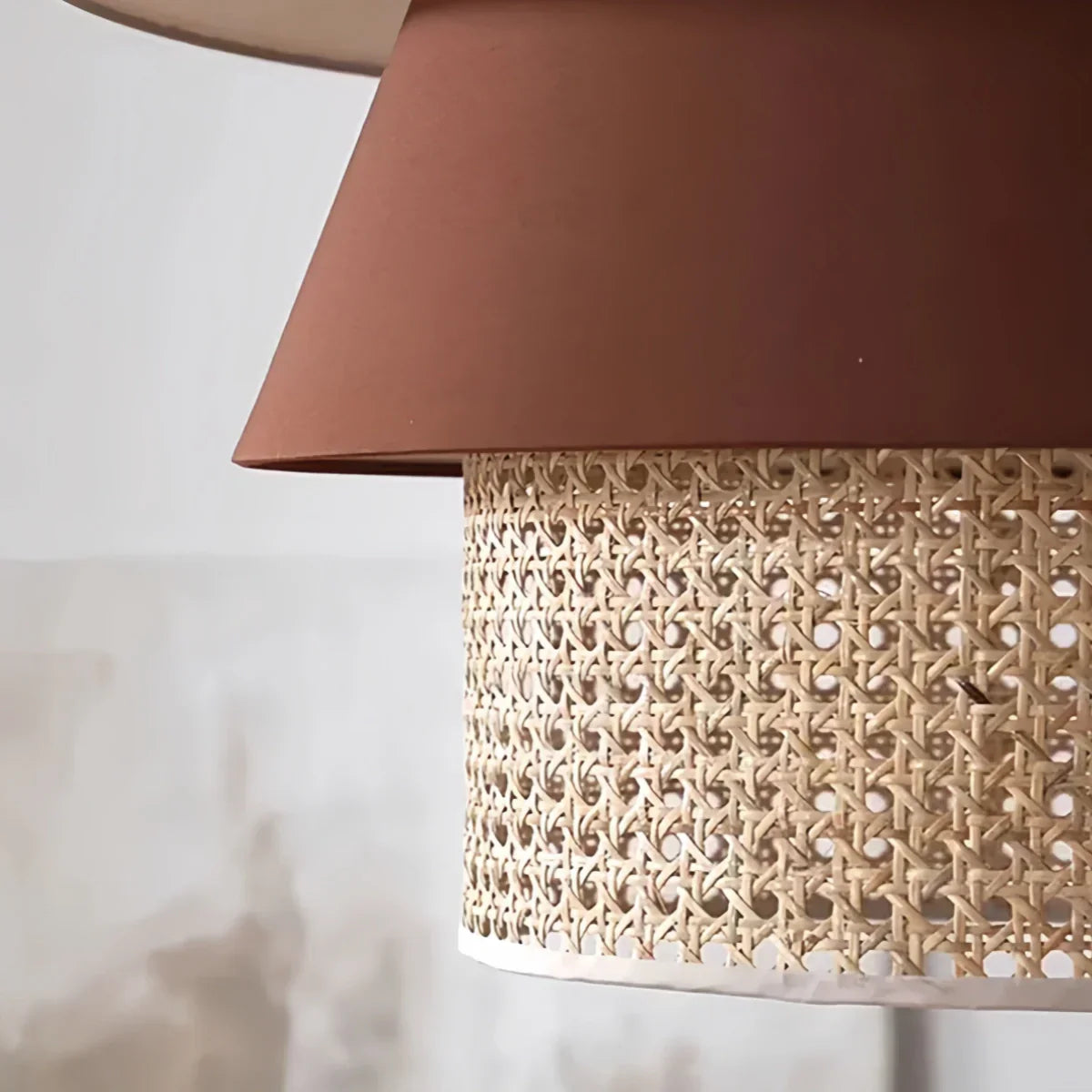 Farmhouse Cylinder Pendant Lamp – Wood & Rattan with Fabric Shade for Dining Room - Flindria