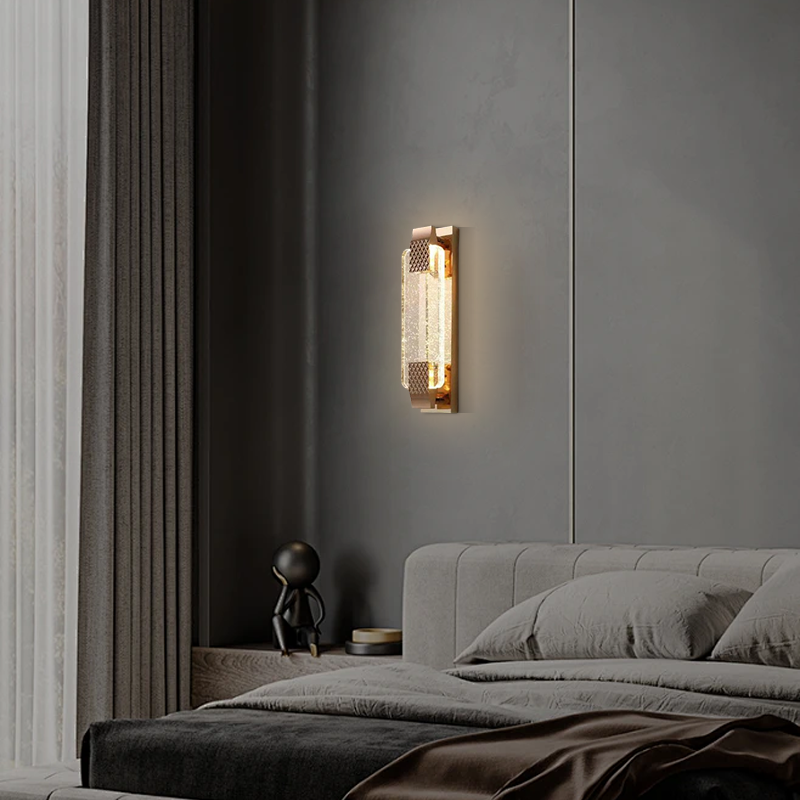 Modern Luxury Wall Lamp – Gold Crystal Rectangular Light for Living Room - Flindria