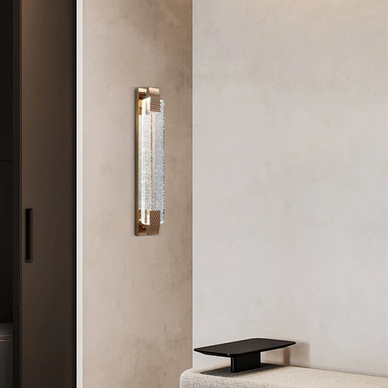 Modern Luxury Wall Lamp – Gold Crystal Rectangular Light for Living Room - Flindria