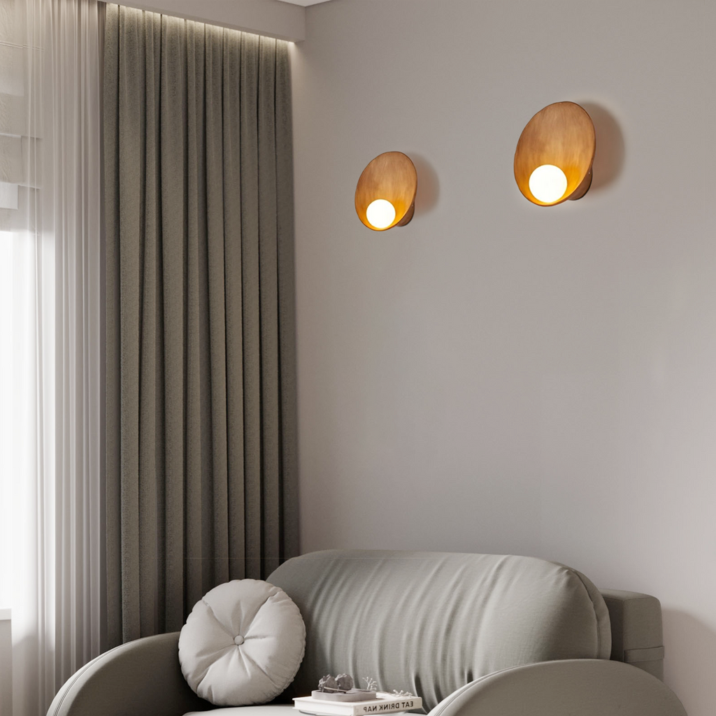 Minimalist Rustic Bowl Wall Lamp — Natural Resin & Metal with Warm Glow Bedroom - Flindria