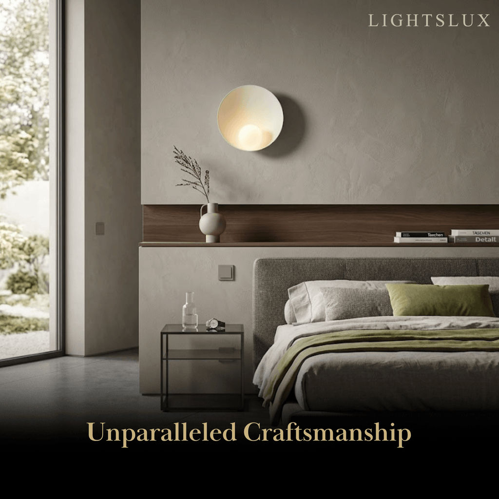 Minimalist Rustic Bowl Wall Lamp — Natural Resin & Metal with Warm Glow Bedroom - Flindria