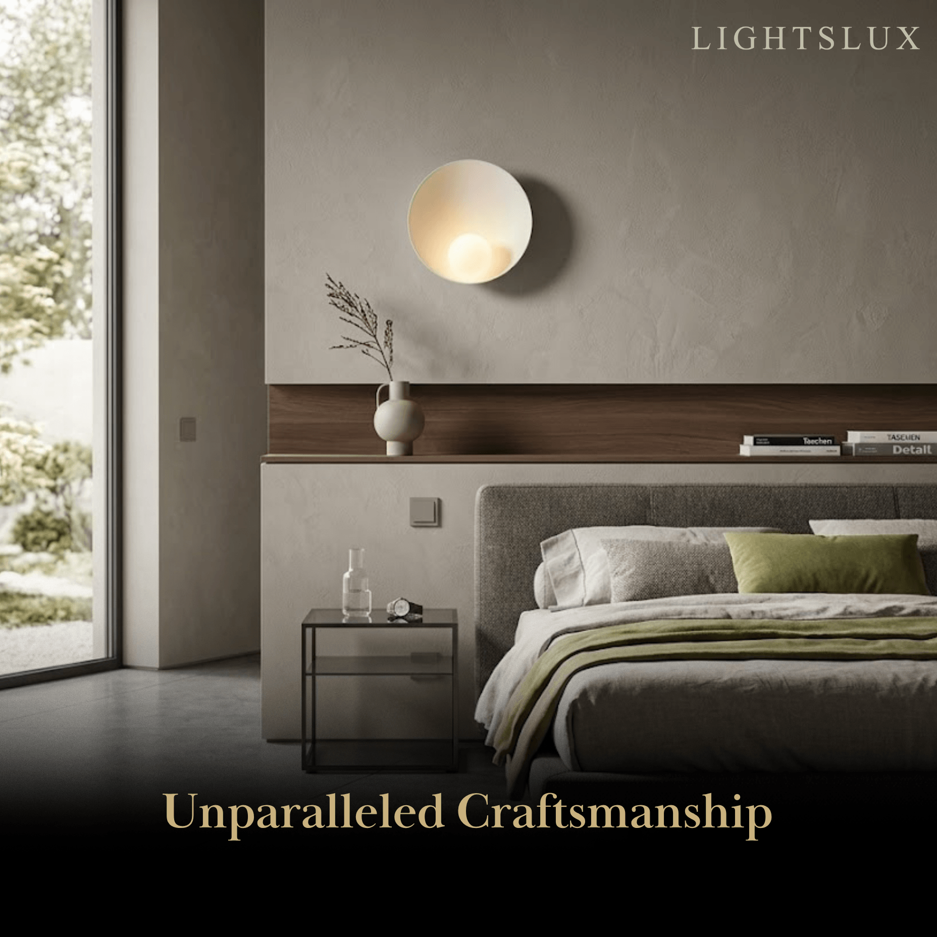 Minimalist Rustic Bowl Wall Lamp — Natural Resin & Metal with Warm Glow Bedroom - Flindria