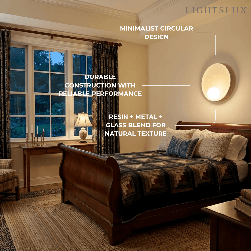 Minimalist Rustic Bowl Wall Lamp — Natural Resin & Metal with Warm Glow Bedroom - Flindria