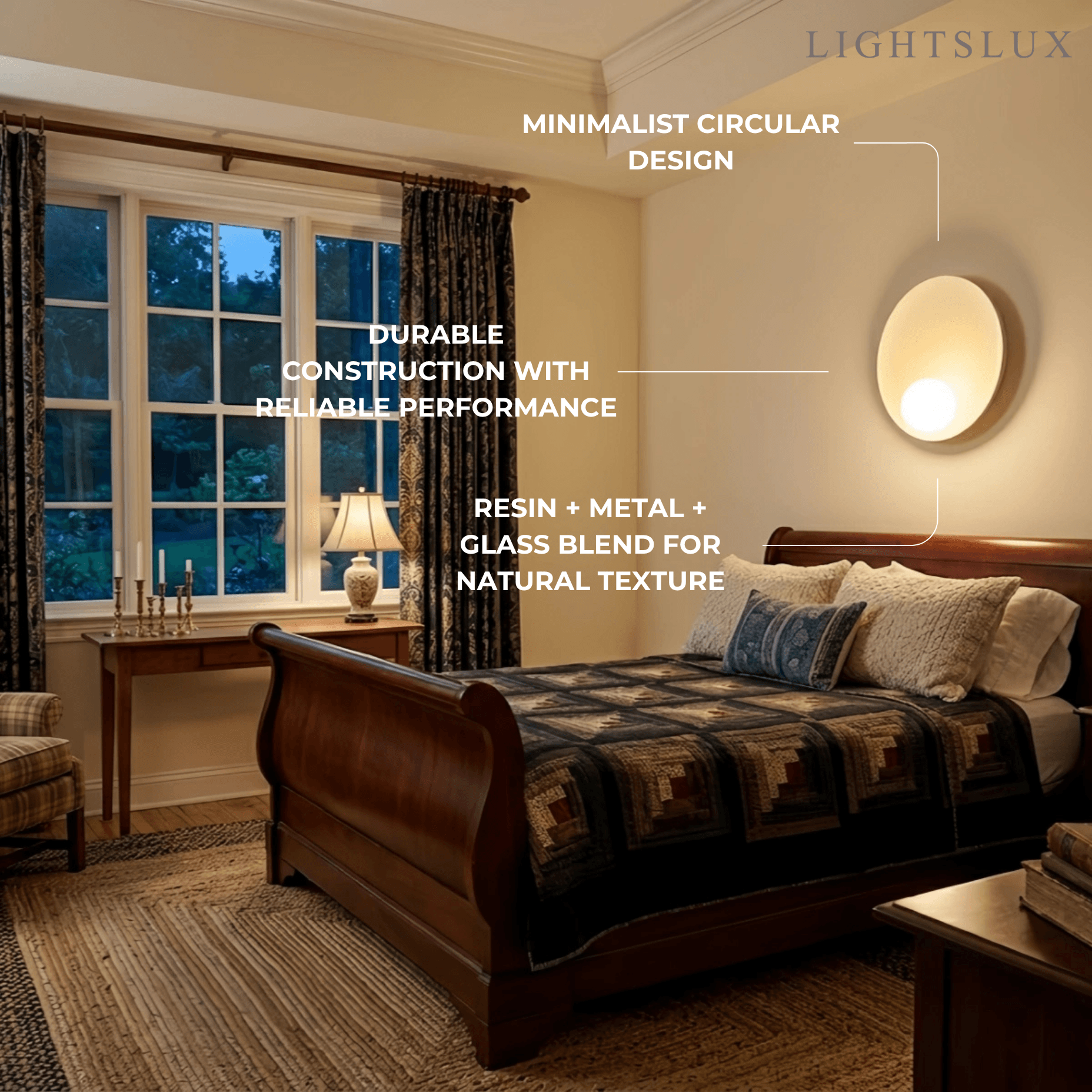 Minimalist Rustic Bowl Wall Lamp — Natural Resin & Metal with Warm Glow Bedroom - Flindria