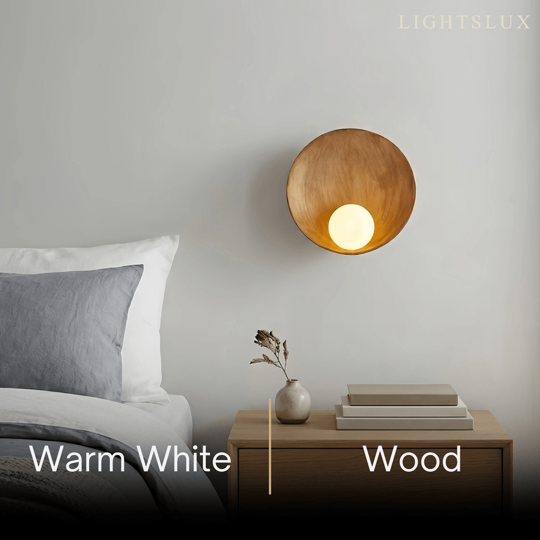 Minimalist Rustic Bowl Wall Lamp — Natural Resin & Metal with Warm Glow Bedroom - Flindria