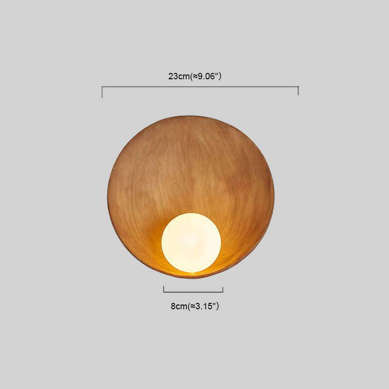 Minimalist Rustic Bowl Wall Lamp — Natural Resin & Metal with Warm Glow Bedroom - Flindria