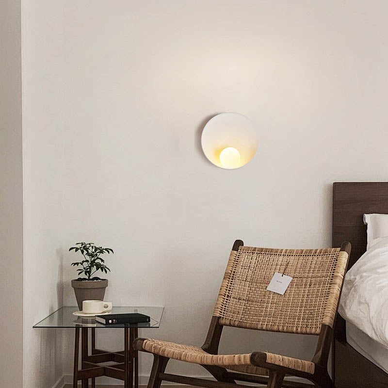 Minimalist Rustic Bowl Wall Lamp — Natural Resin & Metal with Warm Glow Bedroom - Flindria