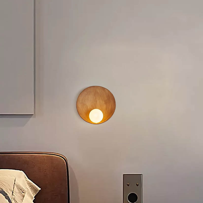 Minimalist Rustic Bowl Wall Lamp — Natural Resin & Metal with Warm Glow Bedroom - Flindria