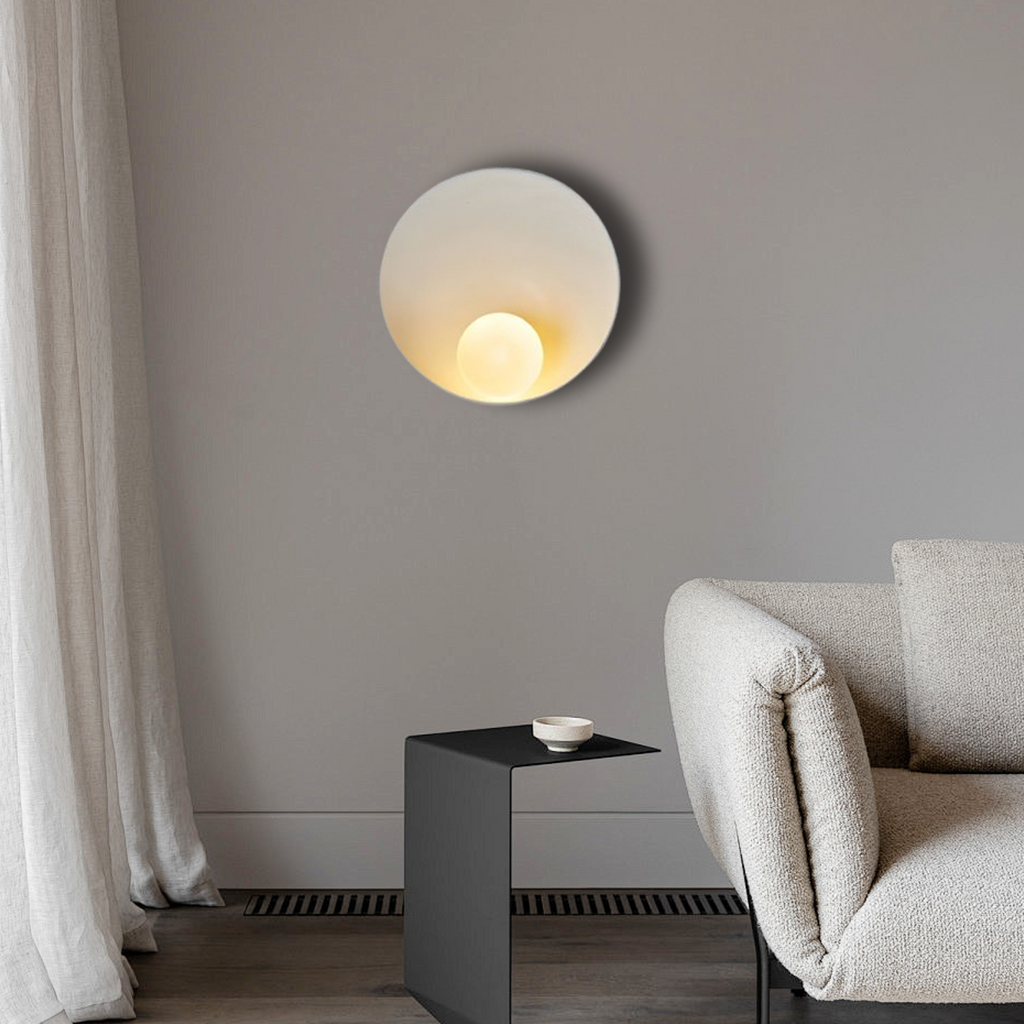 Minimalist Rustic Bowl Wall Lamp — Natural Resin & Metal with Warm Glow Bedroom - Flindria