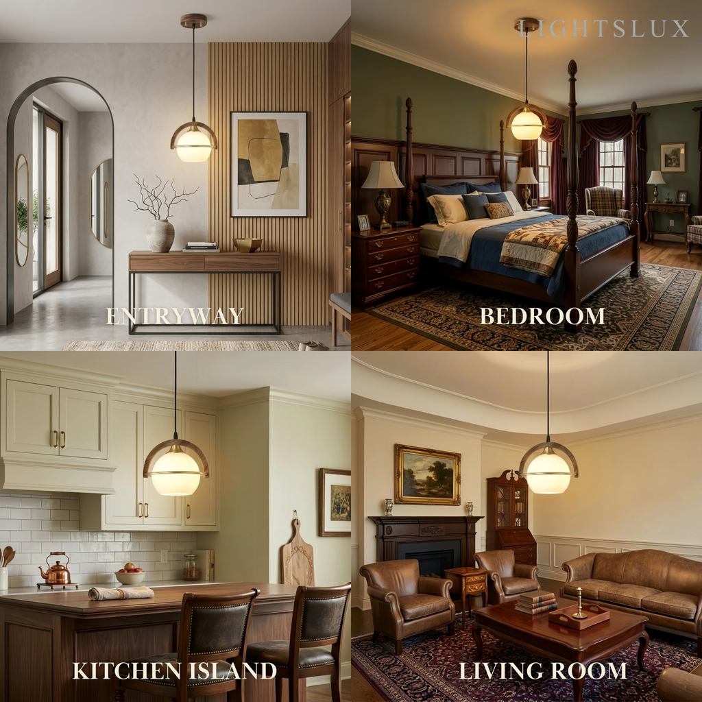 Modern Pendant Light — Wood & Acrylic Sphere with Metal Frame Dining Room - Flindria