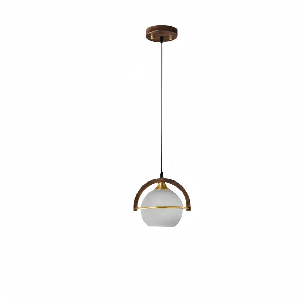 Modern Pendant Light — Wood & Acrylic Sphere with Metal Frame Dining Room - Flindria